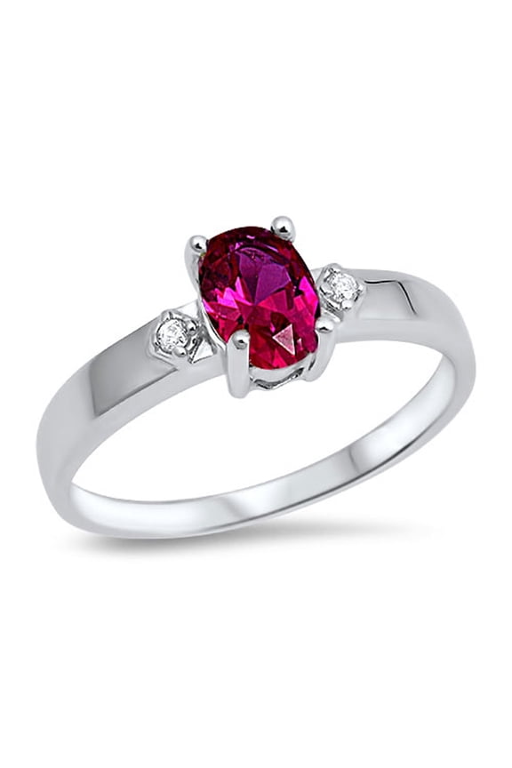 CHOOSE YOUR COLOR Simulated Ruby Modern Elegant Ring .925 Sterling Silver Band Red CZ Female Size 8
