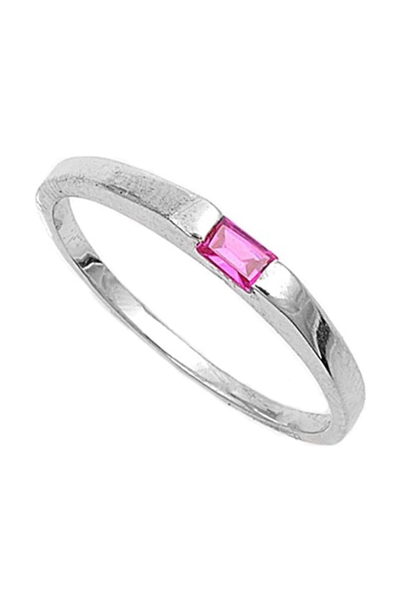 CHOOSE YOUR COLOR Simulated Ruby Modern Ring .925 Sterling Silver Band Red CZ Female Size 2