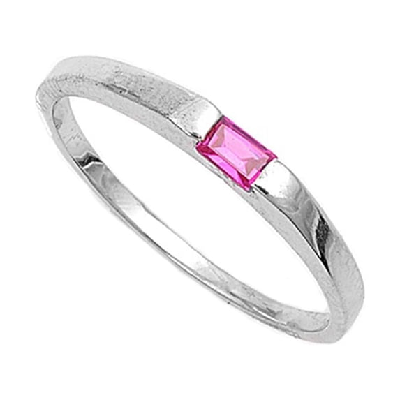 CHOOSE YOUR COLOR Simulated Ruby Modern Ring .925 Sterling Silver Band Red CZ Female Size 3