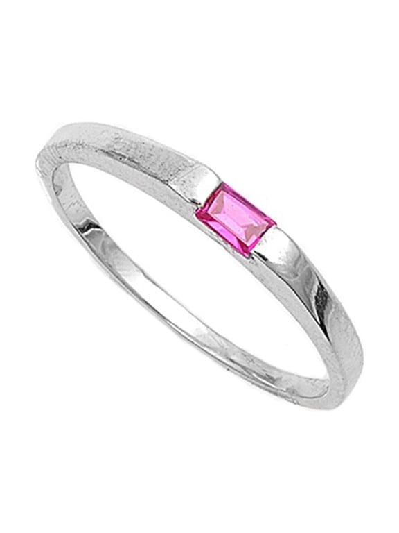CHOOSE YOUR COLOR Simulated Ruby Modern Ring .925 Sterling Silver Band Red CZ Female Size 5