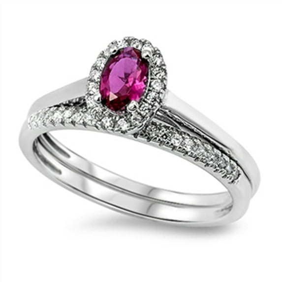 CHOOSE YOUR COLOR Simulated Ruby Solitaire Ring Set .925 Sterling Silver Band Red CZ Female Size 9