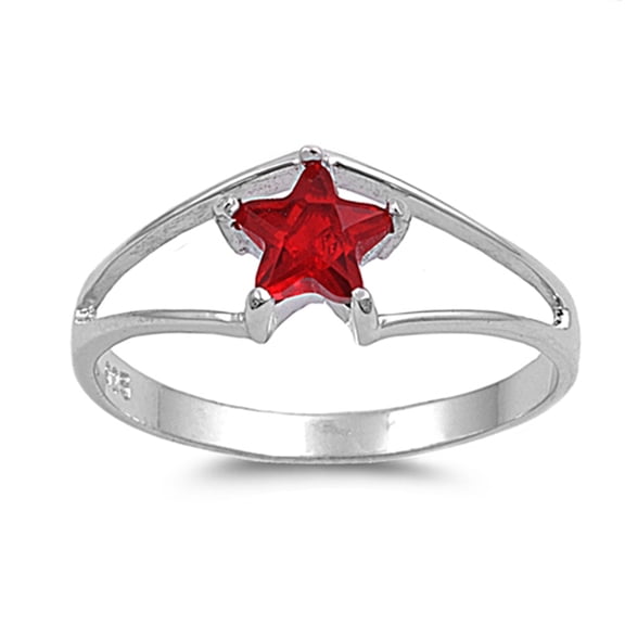 CHOOSE YOUR COLOR Simulated Ruby Star Solitaire Ring .925 Sterling Silver Band Red CZ Female Size 10