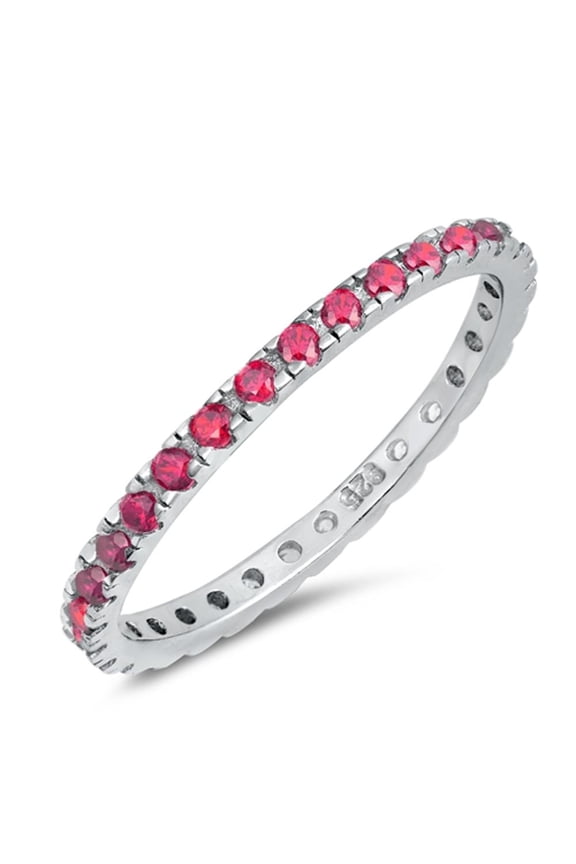 CHOOSE YOUR COLOR Simulated Ruby Thin Stacking Ring .925 Sterling Silver Band Red CZ Female Size 4