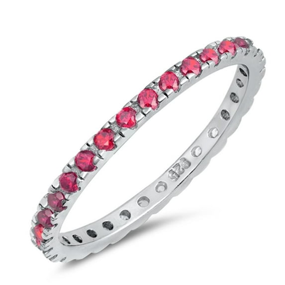 CHOOSE YOUR COLOR Simulated Ruby Thin Stacking Ring .925 Sterling Silver Band Red CZ Female Size 5