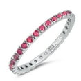 thumbnail image 1 of CHOOSE YOUR COLOR Simulated Ruby Thin Stacking Ring .925 Sterling Silver Band Red CZ Female Size 8, 1 of 4
