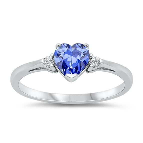 CHOOSE YOUR COLOR Simulated Tanzanite Heart Promise Ring .925 Sterling Silver Band White CZ Female Size 11