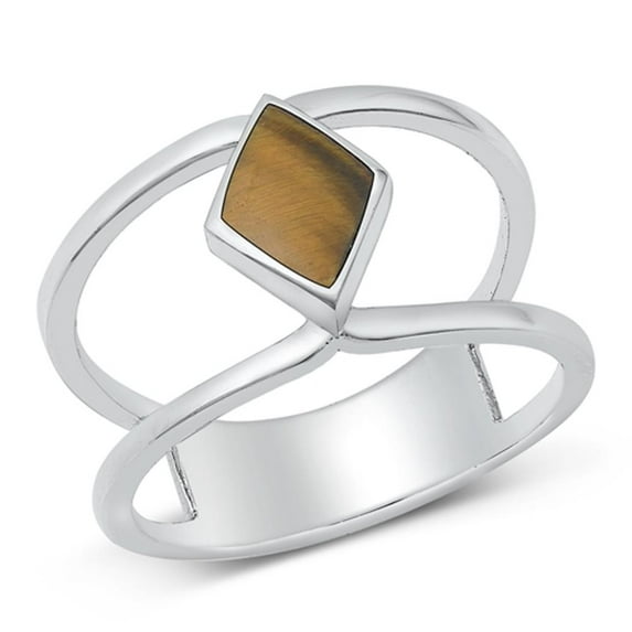 CHOOSE YOUR COLOR Simulated Tiger Eye Ring .925 Sterling Silver Double Band Jewelry Female Size 7