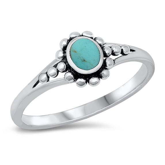 CHOOSE YOUR COLOR Simulated Turquoise Bali Bead Sun Flower Ring .925 Sterling Silver Band Blue CZ Female Size 9