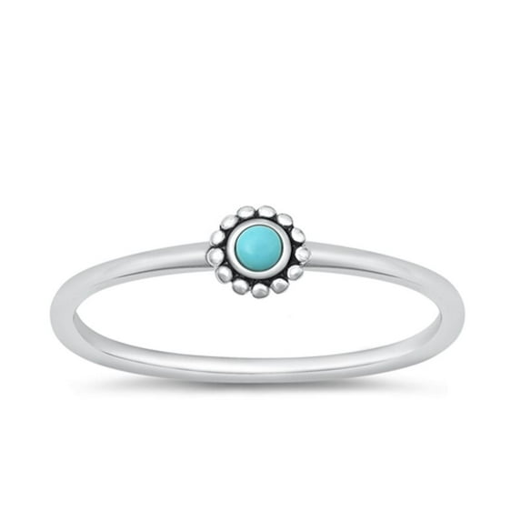 CHOOSE YOUR COLOR Simulated Turquoise Bali Flower Ring .925 Sterling Silver Band Blue CZ Female Size 4