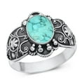thumbnail image 1 of CHOOSE YOUR COLOR Simulated Turquoise Bali Postmodern Ring .925 Oxidized Sterling Silver Band Blue CZ Female Size 7, 1 of 4