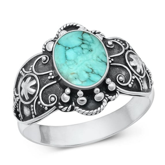 CHOOSE YOUR COLOR Simulated Turquoise Bali Postmodern Ring .925 Oxidized Sterling Silver Band Blue CZ Female Size 7