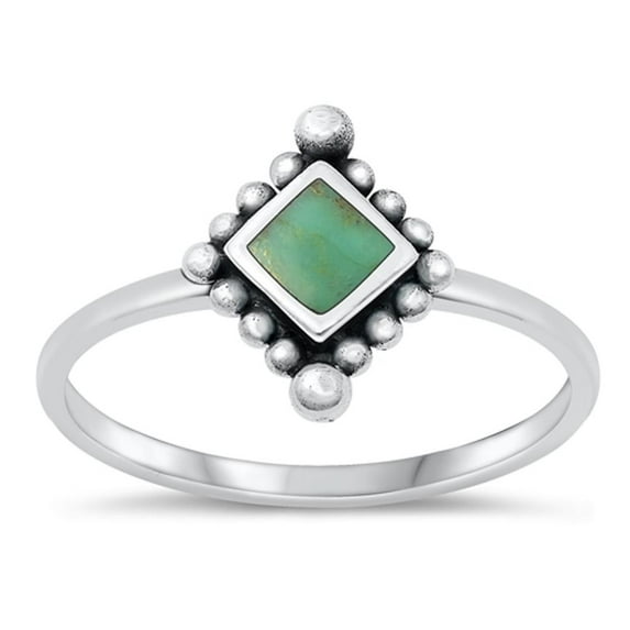 CHOOSE YOUR COLOR Simulated Turquoise Bali Ring .925 Chic Sterling Silver Band Blue CZ Female Size 4