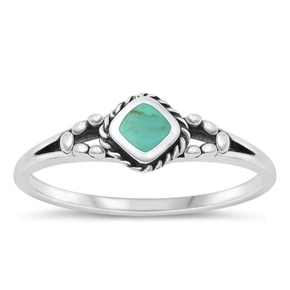 CHOOSE YOUR COLOR Simulated Turquoise Bali Ring .925 Sterling Silver Band Blue CZ Female Size 6