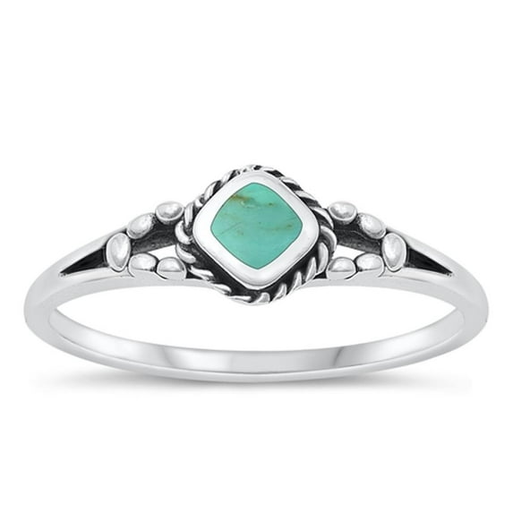 CHOOSE YOUR COLOR Simulated Turquoise Bali Ring .925 Sterling Silver Band Blue CZ Female Size 7