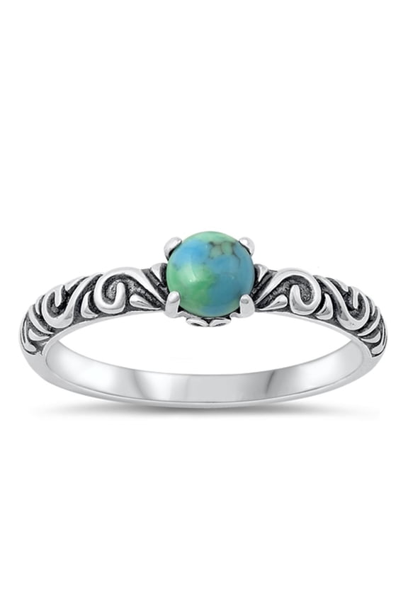 CHOOSE YOUR COLOR Simulated Turquoise Bali Ring .925 Sterling Silver Stacking Band Blue CZ Female Size 4