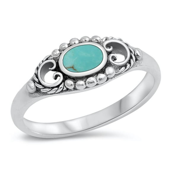 CHOOSE YOUR COLOR Simulated Turquoise Bead Ball Rope Ring .925 Sterling Silver Band Blue CZ Female Size 9