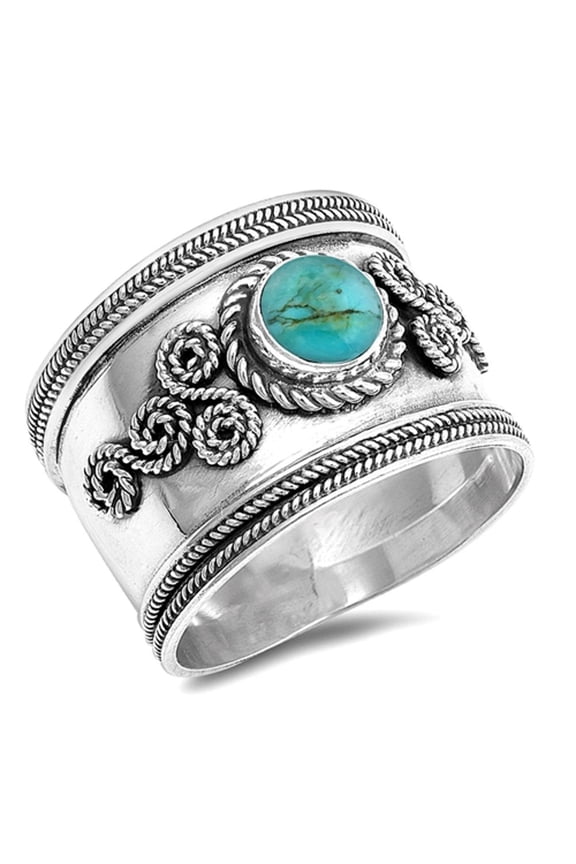 CHOOSE YOUR COLOR Simulated Turquoise Boho Infinity Twist Rope Bali Ring 925 Sterling Silver Band Blue CZ Female Size 8