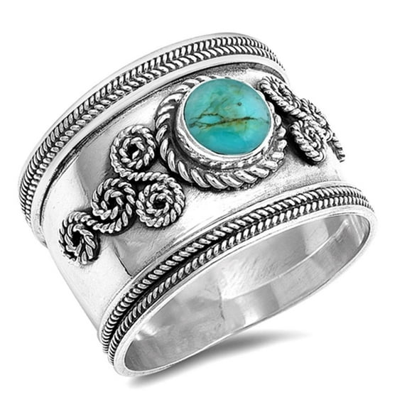 CHOOSE YOUR COLOR Simulated Turquoise Boho Infinity Twist Rope Bali Ring 925 Sterling Silver Band Blue CZ Female Size 8