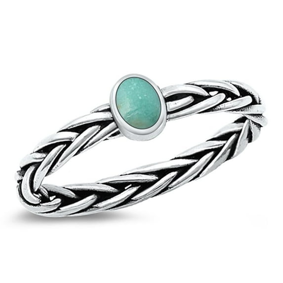 CHOOSE YOUR COLOR Simulated Turquoise Braided Ring .925 Sterling Silver Band Blue CZ Female Size 10