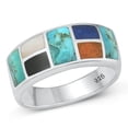 thumbnail image 1 of CHOOSE YOUR COLOR Simulated Turquoise Brick Pattern Ring .925 Sterling Silver Band Blue CZ Female Size 7, 1 of 4