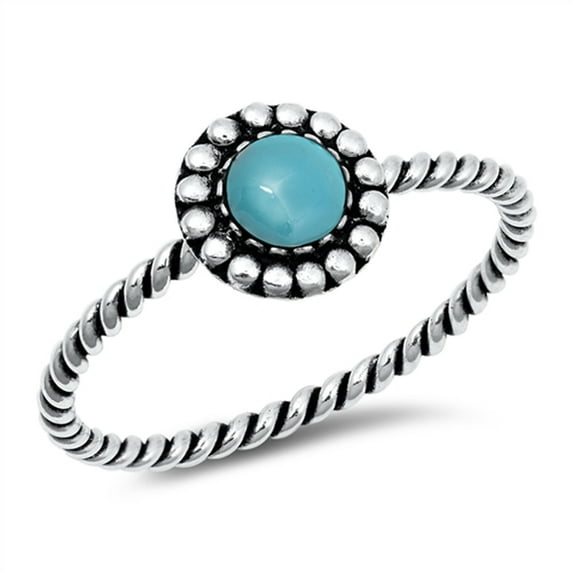 CHOOSE YOUR COLOR Simulated Turquoise Bubble Flower Rope Twist Ring .925 Sterling Silver Band Blue CZ Female Size 4