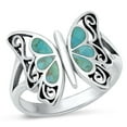 thumbnail image 1 of CHOOSE YOUR COLOR Simulated Turquoise Butterfly Ring 925 Filigree Sterling Silver Band Blue CZ Female Size 10, 1 of 4