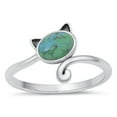 thumbnail image 1 of CHOOSE YOUR COLOR Simulated Turquoise Cat Ring .925 Sterling Silver Spoon Band Blue CZ Female Size 8, 1 of 4