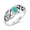 thumbnail image 1 of CHOOSE YOUR COLOR Simulated Turquoise Celtic Knot Ring .925 Sterling Silver Band Blue CZ Female Size 9, 1 of 4