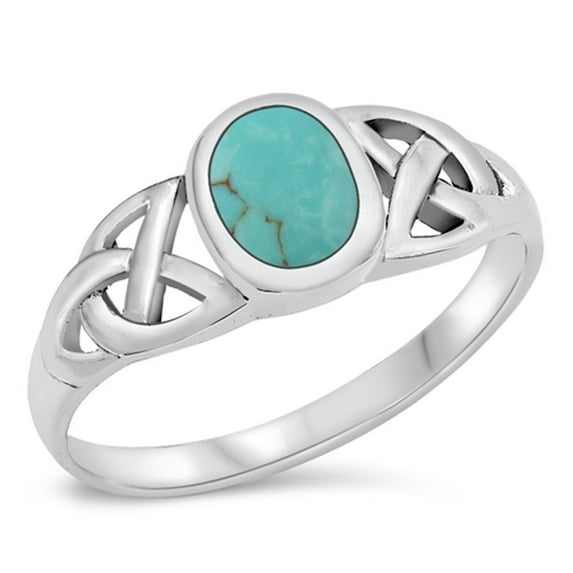 CHOOSE YOUR COLOR Simulated Turquoise Celtic Solitaire Ring 925 Sterling Silver Band Blue CZ Female Size 6