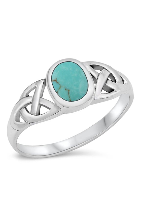 CHOOSE YOUR COLOR Simulated Turquoise Celtic Solitaire Ring 925 Sterling Silver Band Blue CZ Female Size 9