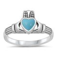 thumbnail image 1 of CHOOSE YOUR COLOR Simulated Turquoise Claddagh Heart Ring .925 Sterling Silver Band Blue CZ Female Size 7, 1 of 4