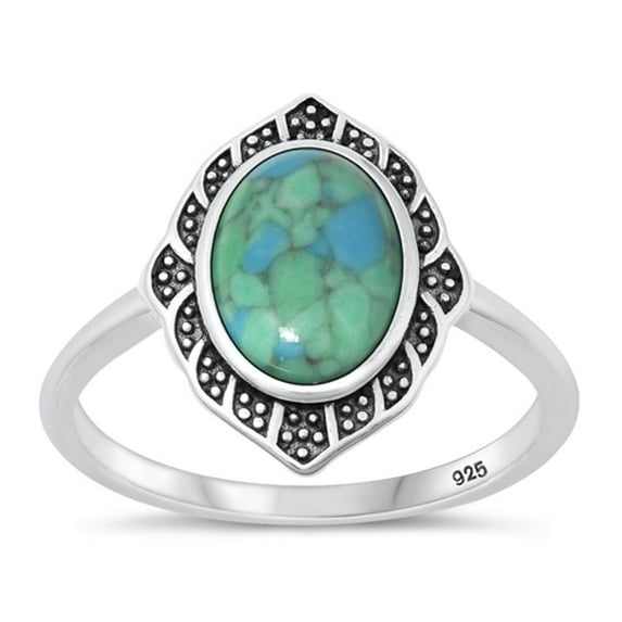 CHOOSE YOUR COLOR Simulated Turquoise Cocktail Bali Ring .925 Sterling Silver Band Blue CZ Female Size 5