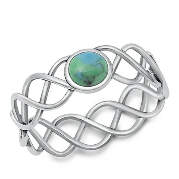 CHOOSE YOUR COLOR Simulated Turquoise Criss Cross Helix Ring .925 Sterling Silver Band Blue CZ Female Size 4