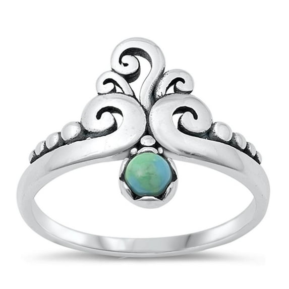 CHOOSE YOUR COLOR Simulated Turquoise Crown Ring .925 Sterling Silver Tiara Band Blue CZ Female Size 5
