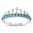 thumbnail image 1 of CHOOSE YOUR COLOR Simulated Turquoise Crown Tiara Queen Princess Ring .925 Sterling Silver Band Blue CZ Female Size 4, 1 of 4