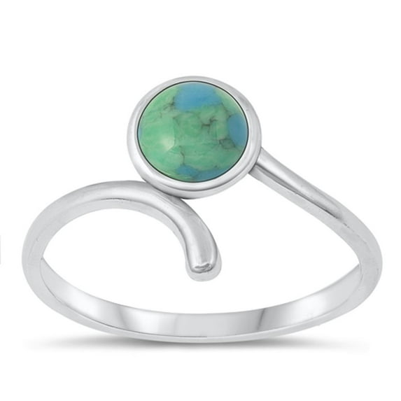 CHOOSE YOUR COLOR Simulated Turquoise Curl Ring .925 Sterling Silver Chic Band Blue CZ Female Size 9