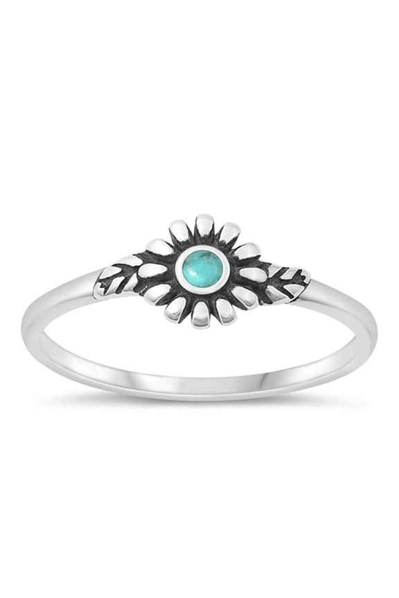 CHOOSE YOUR COLOR Simulated Turquoise Daisy Flower Ring .925 Sterling Silver Band Blue CZ Female Size 4