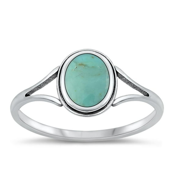 CHOOSE YOUR COLOR Simulated Turquoise Double Shank Ring .925 Sterling Silver Band Blue CZ Female Size 9