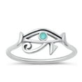 thumbnail image 1 of CHOOSE YOUR COLOR Simulated Turquoise Eye of Horus Ring .925 Sterling Silver Band Blue CZ Female Size 10, 1 of 4