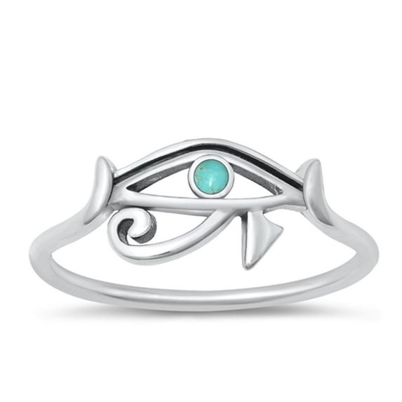 CHOOSE YOUR COLOR Simulated Turquoise Eye of Horus Ring .925 Sterling Silver Band Blue CZ Female Size 10