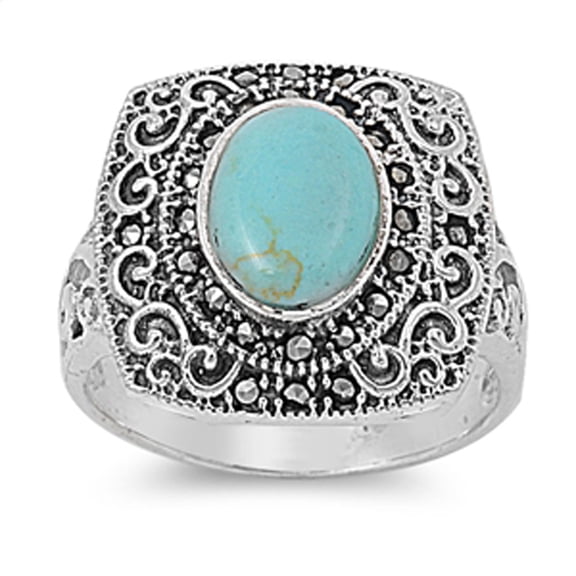 CHOOSE YOUR COLOR Simulated Turquoise Filigree Solitaire Ring .925 Sterling Silver Band Blue CZ Female Size 7