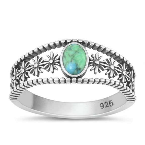 CHOOSE YOUR COLOR Simulated Turquoise Flower Ring .925 Vintage Sterling Silver Band Blue CZ Female Size 10