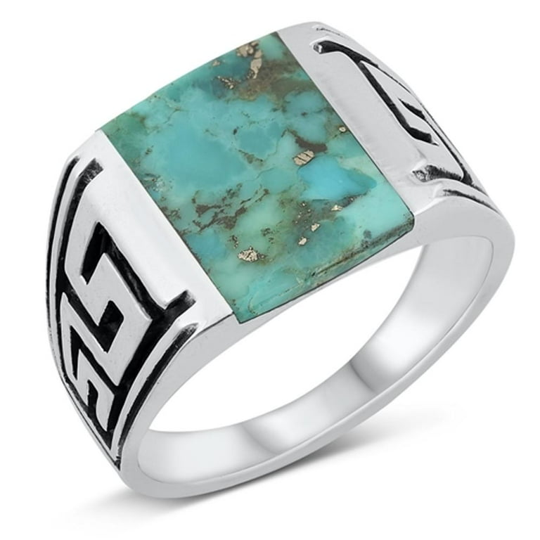 CHOOSE YOUR COLOR Simulated Turquoise Greek Key Chunk Ring