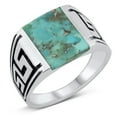 thumbnail image 1 of CHOOSE YOUR COLOR Simulated Turquoise Greek Key Chunk Ring .925 Sterling Silver Band Blue CZ Female Size 8, 1 of 4