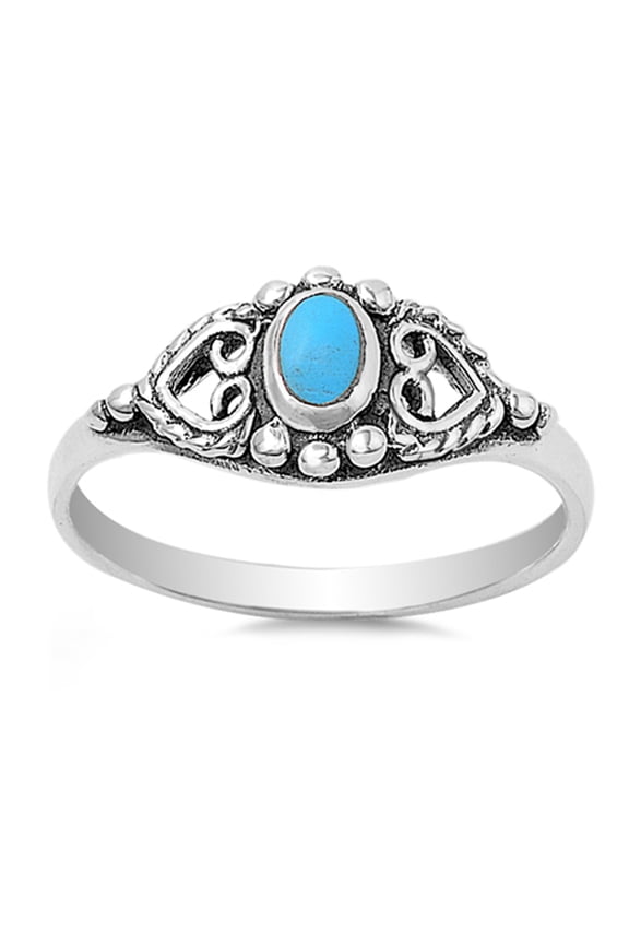 CHOOSE YOUR COLOR Simulated Turquoise Heart Rope Promise Ring .925 Sterling Silver Band Blue CZ Female Size 10
