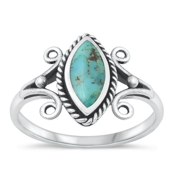 CHOOSE YOUR COLOR Simulated Turquoise High Polished Bali Post Ring .925 Sterling Silver Band Blue CZ Female Size 9