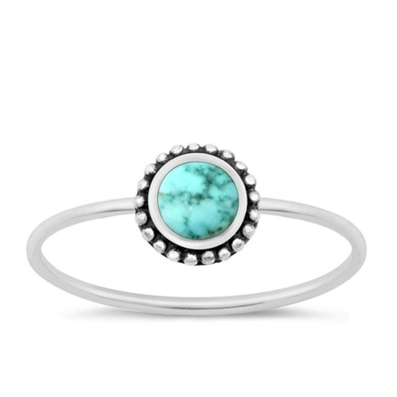 CHOOSE YOUR COLOR Simulated Turquoise High Polished Ring .925 Sterling Silver Band Blue CZ Female Size 8