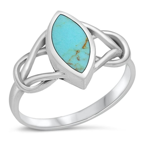 CHOOSE YOUR COLOR Simulated Turquoise Knot Open Ring .925 Sterling Silver Band Blue CZ Female Size 5