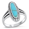 thumbnail image 1 of CHOOSE YOUR COLOR Simulated Turquoise Long Oval Ring .925 Sterling Silver Band Blue CZ Female Size 10, 1 of 4
