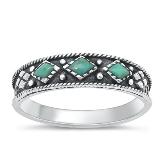 CHOOSE YOUR COLOR Simulated Turquoise Mid Modern Ring .925 Sterling Silver Band Blue CZ Female Size 10